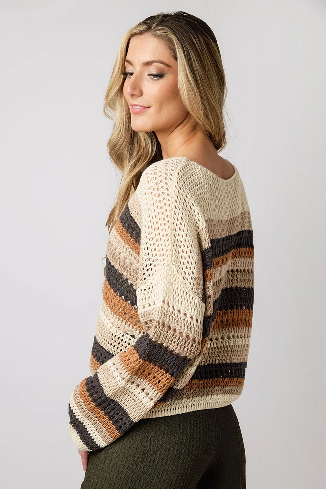 Stripe Crochet Long Sleeve Sweater