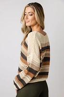 Stripe Crochet Long Sleeve Sweater