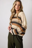 Stripe Crochet Long Sleeve Sweater