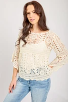 Crochet Bell-Sleeve Sweater