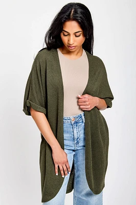 Waffle Knit Short Sleeve Cocoon Cardigan