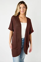 Waffle Knit Short Sleeve Cocoon Cardigan