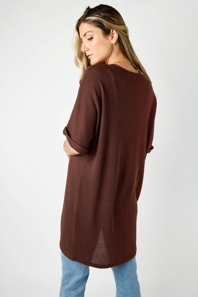 Waffle Knit Short Sleeve Cocoon Cardigan