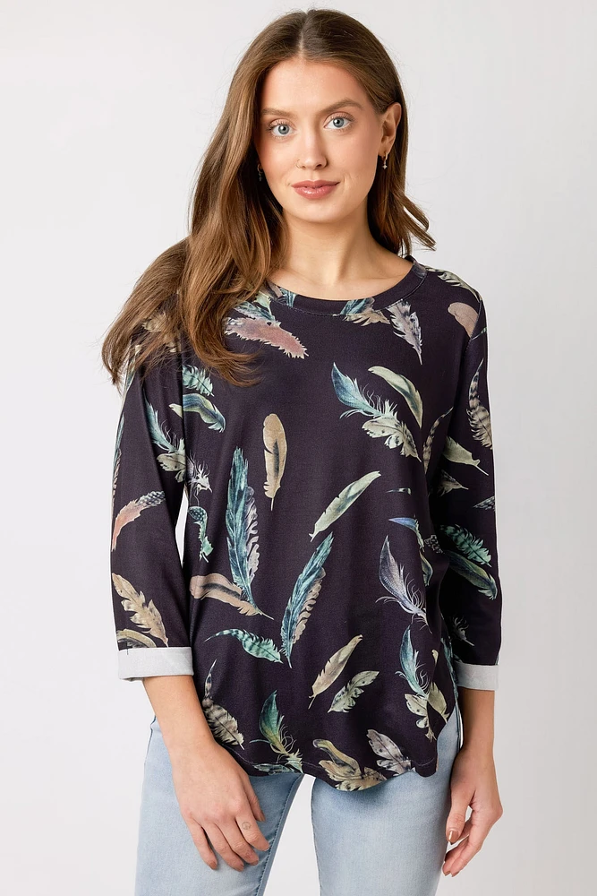 3/4-Sleeve Printed Sweater