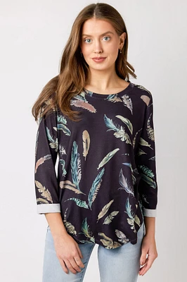 3/4-Sleeve Printed Sweater