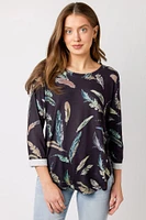3/4-Sleeve Printed Sweater