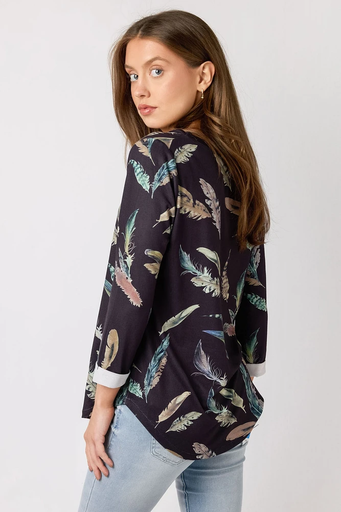 3/4-Sleeve Printed Sweater