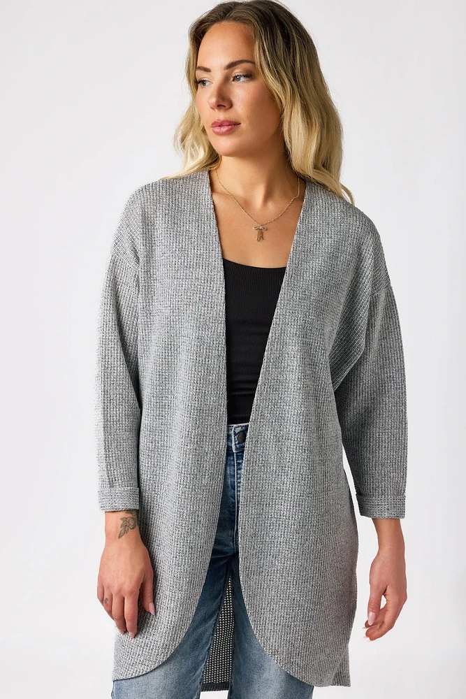 Lightweight 3/4 Sleeve Waffle Knit Cardigan