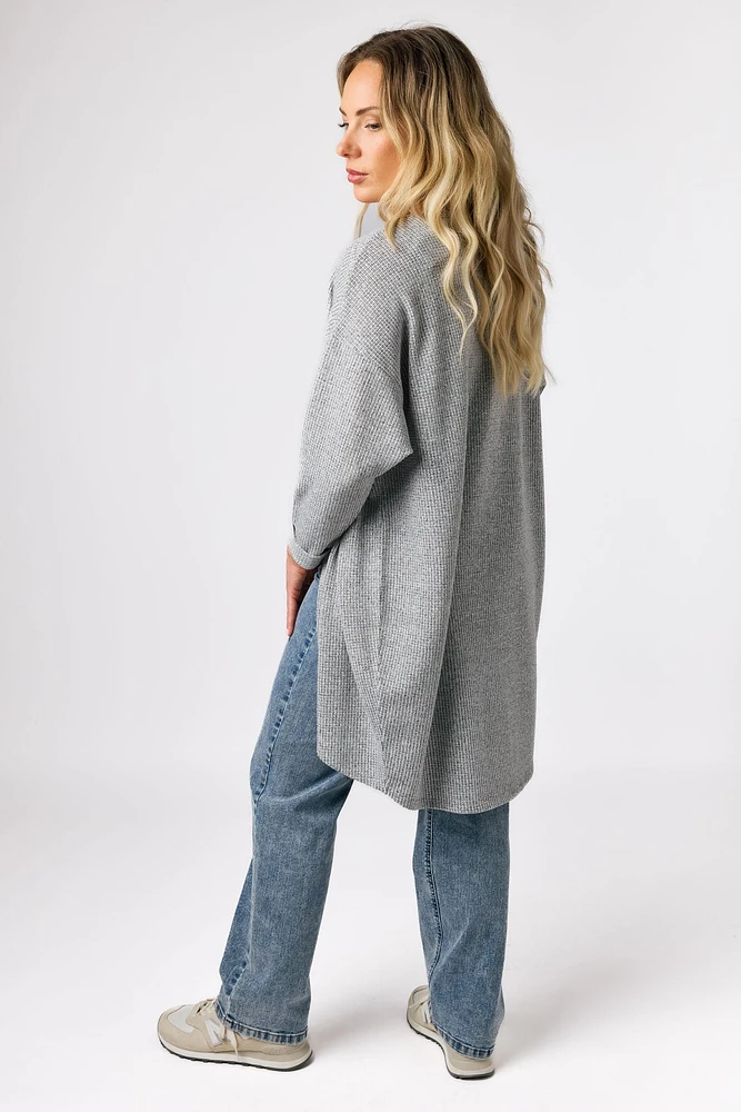 Lightweight 3/4 Sleeve Waffle Knit Cardigan