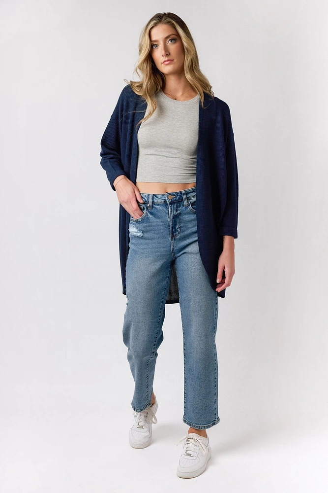 Lightweight 3/4 Sleeve Waffle Knit Cardigan
