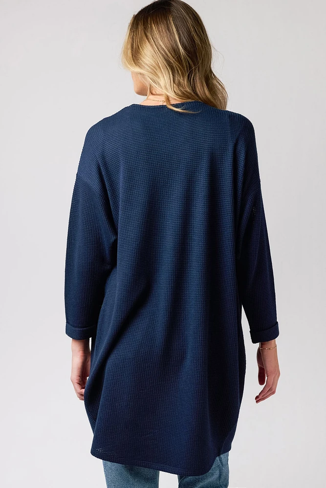 Lightweight 3/4 Sleeve Waffle Knit Cardigan