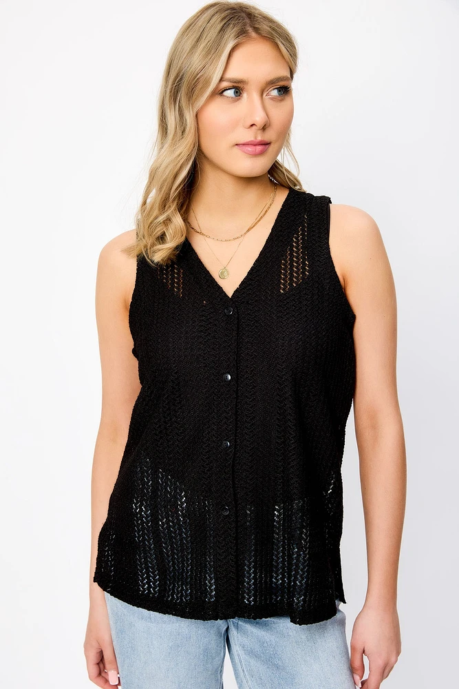 Crochet V-Neck Vest with Side Slits