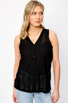 Crochet V-Neck Vest with Side Slits