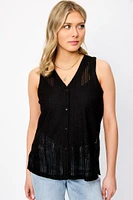 Crochet V-Neck Vest with Side Slits