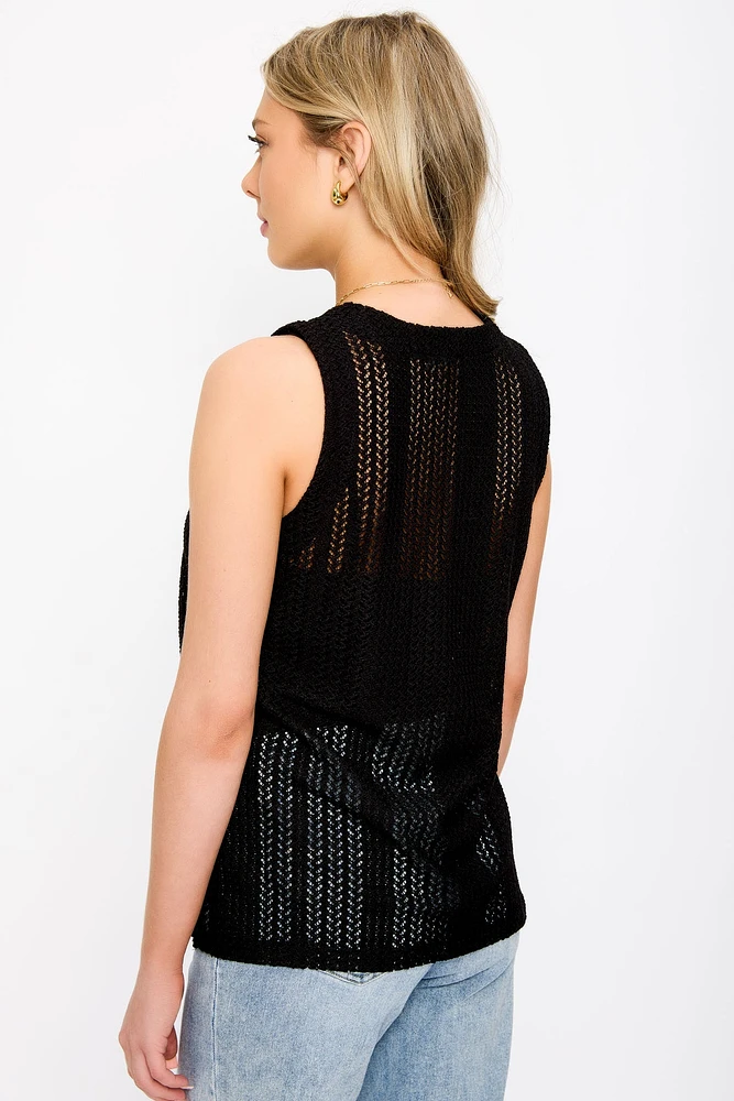 Crochet V-Neck Vest with Side Slits