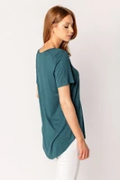 Short Sleeve V-Neck Tee with Shirttail Hem
