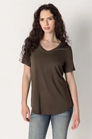 Short Sleeve V-Neck Tee with Shirttail Hem