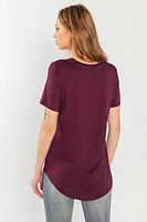 Short Sleeve V-Neck Tee with Shirttail Hem