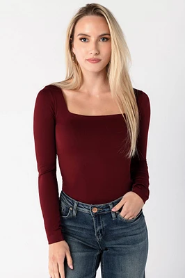 Seamless Fleeceback Square Neck Long Sleeve