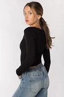 Ribbed Long Sleeve Scoopneck with Bow
