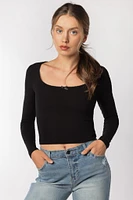 Ribbed Long Sleeve Scoopneck with Bow