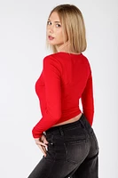 Ribbed Long Sleeve Scoopneck with Bow