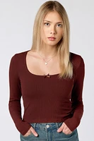 Ribbed Long Sleeve Scoopneck with Bow