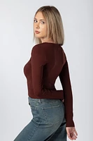 Ribbed Long Sleeve Scoopneck with Bow