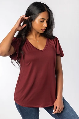 Flutter Sleeve V-neck with Ruched Details