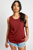 Ribbed Crew-Neck Long-Length Tank Top