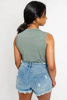 Ribbed Crew-Neck Long-Length Tank Top