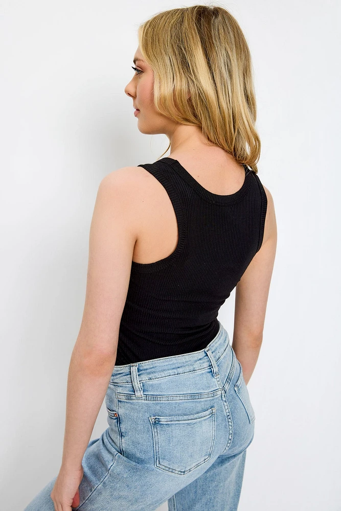 Ribbed High-Neck Long-Length Tank Top