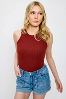 Ribbed High-Neck Long-Length Tank Top