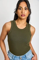 Ribbed High-Neck Long-Length Tank Top