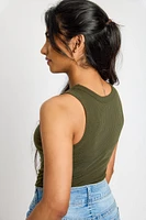 Ribbed High-Neck Long-Length Tank Top
