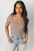 Ribbed Square-Neck Tee