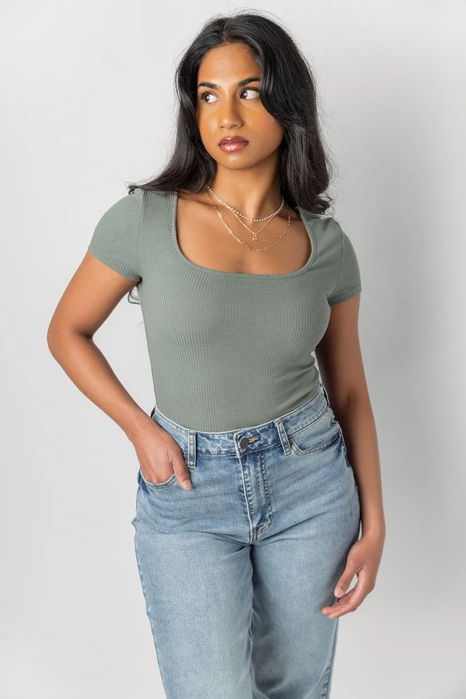 Ribbed Square-Neck Tee