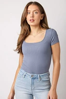 Ribbed Square-Neck Tee