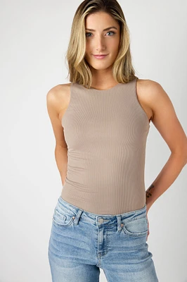Ribbed Double-Layer High-Neck Tank Top