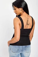 Ribbed Double-Layer Scoop-Neck Tank Top