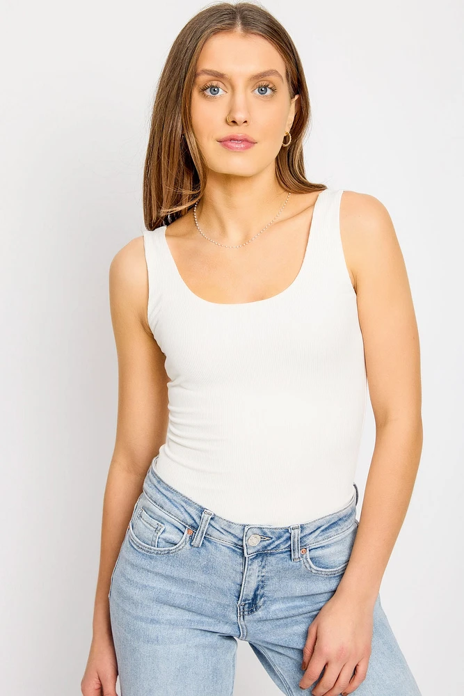 Ribbed Double-Layer Scoop-Neck Tank Top