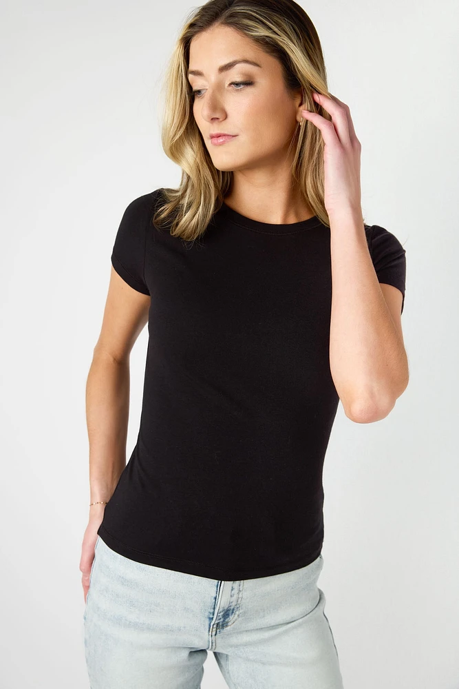Cap-Sleeve Crew-Neck Tee