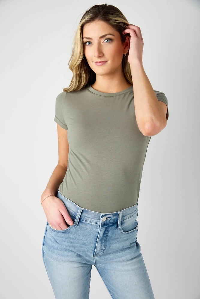 Cap-Sleeve Crew-Neck Tee