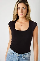 Cap-Sleeve Square-Neck Tee