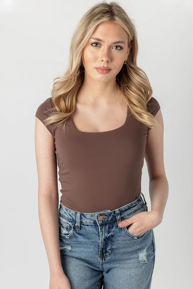 Cap-Sleeve Square-Neck Tee
