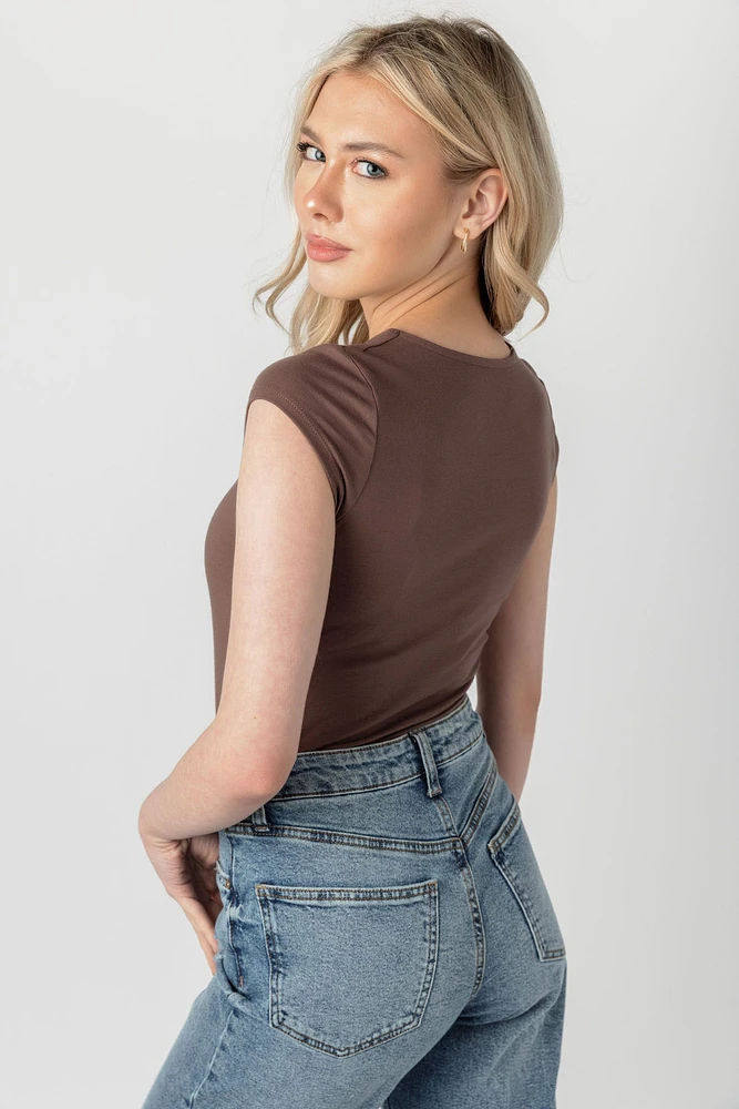 Cap-Sleeve Square-Neck Tee