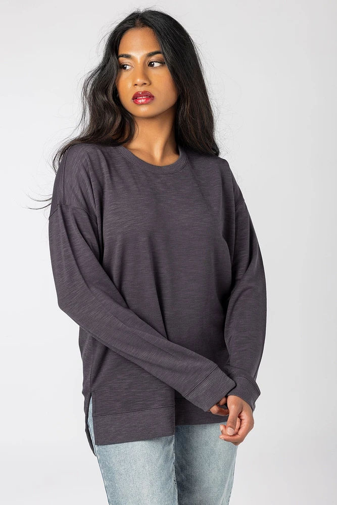 Fleece Sweatshirt with Side Slits