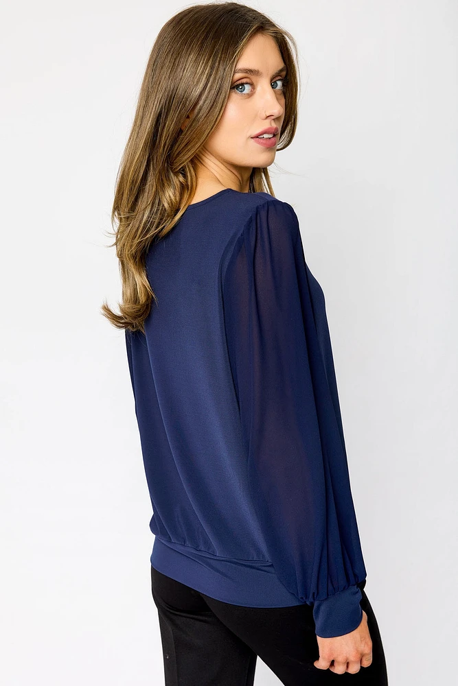 Banded Chiffon Balloon Sleeve Top