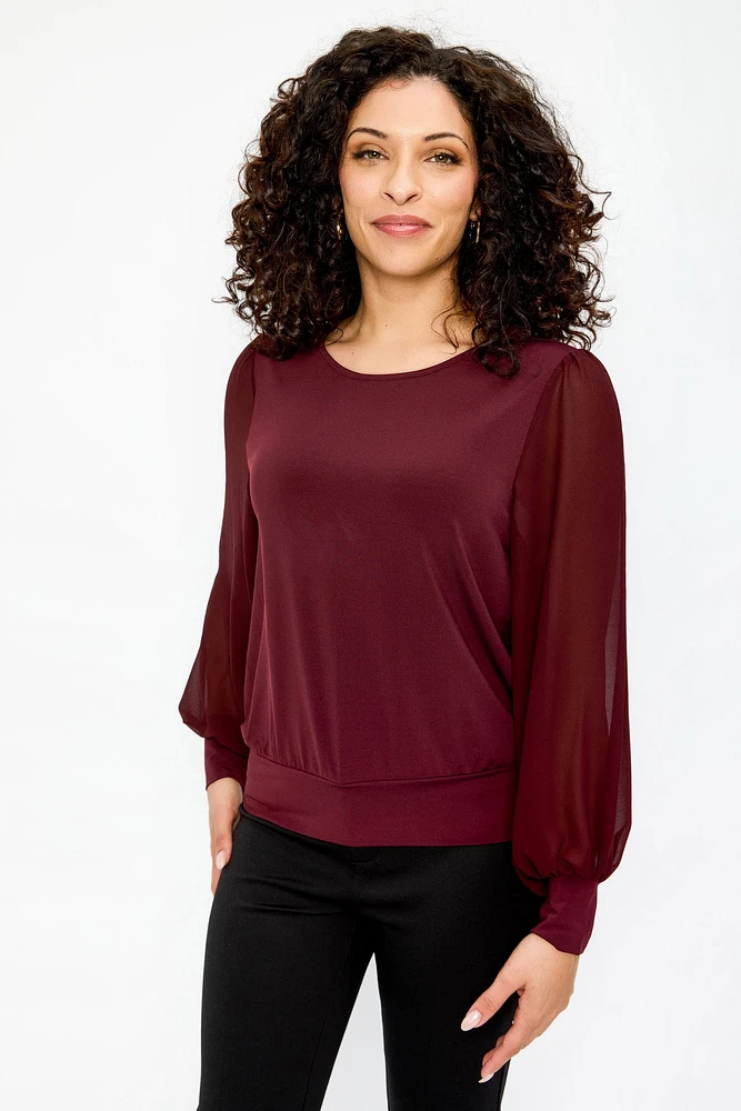 Banded Chiffon Balloon Sleeve Top
