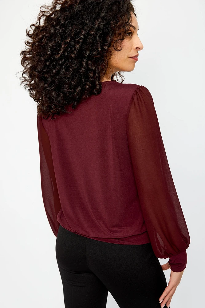 Banded Chiffon Balloon Sleeve Top